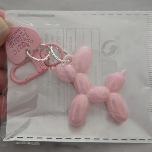 Pink Iridescent Balloon Dog Keychain - Picture 3 of 3
